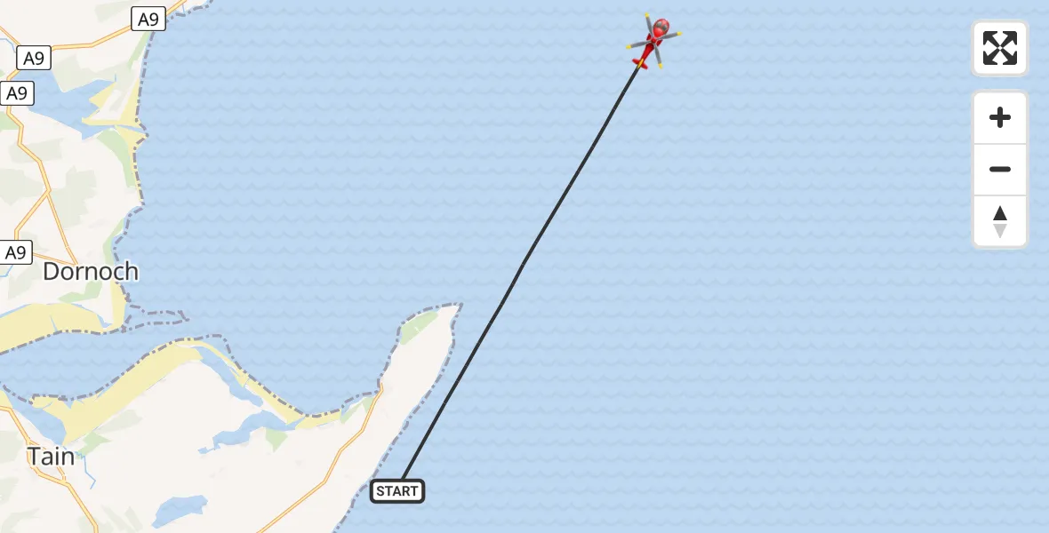 Flight route map: Air Ambulance Helicopter to North Sea, North Sea