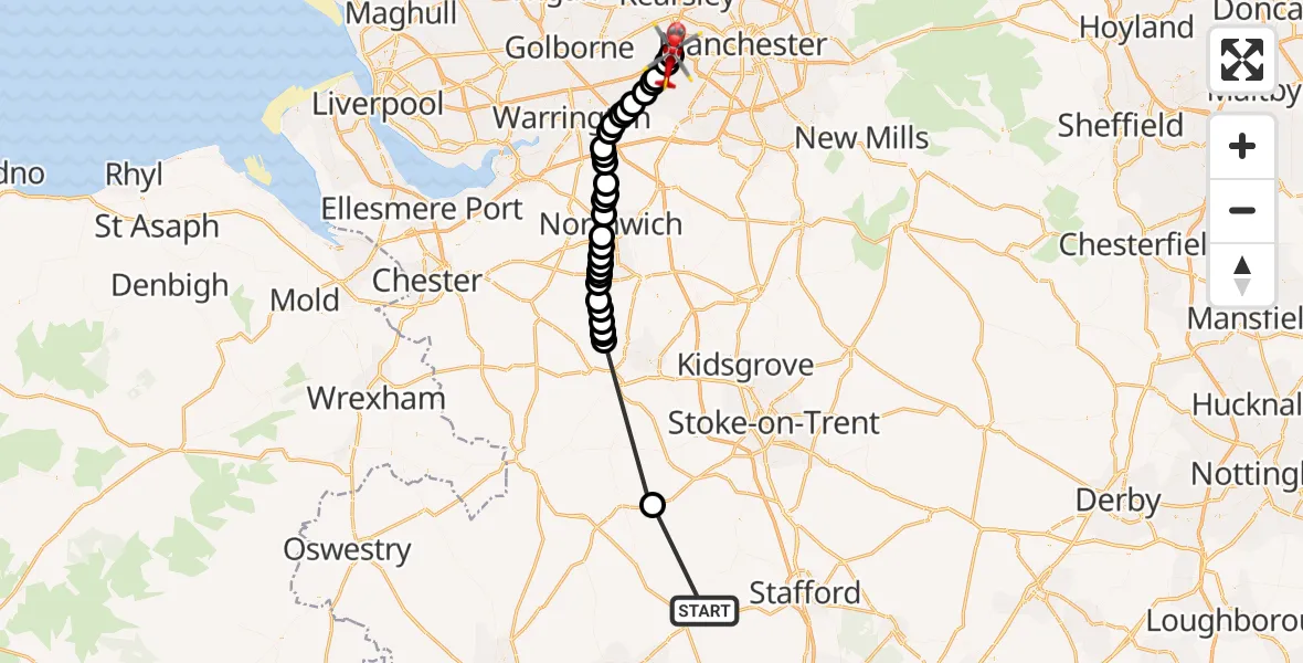 Flight route map: Air Ambulance Helicopter to Irlam, Port Salford Way