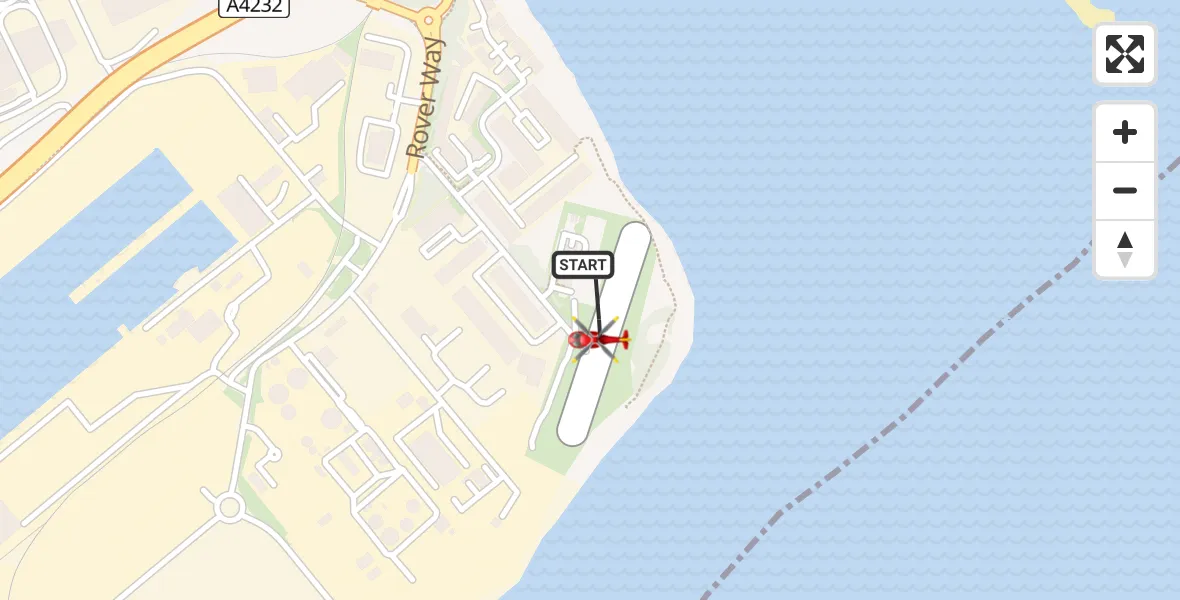 Flight route map: Air Ambulance Helicopter to Cardiff Heliport, Cardiff Heliport