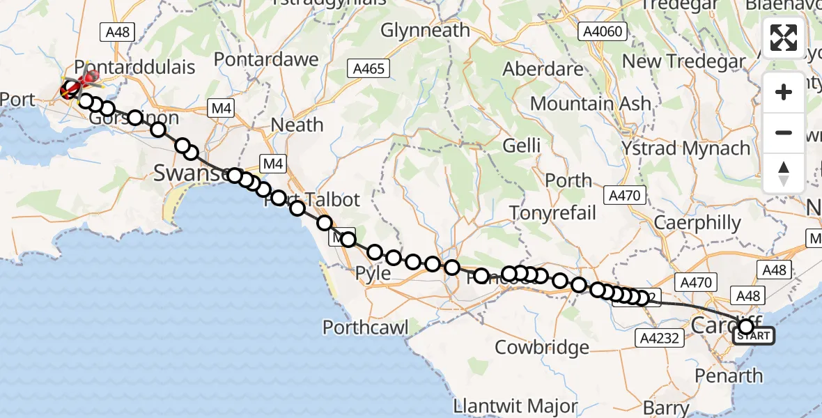 Routekaart van de vlucht: Air Ambulance Helicopter to Dafen, Heol Aur