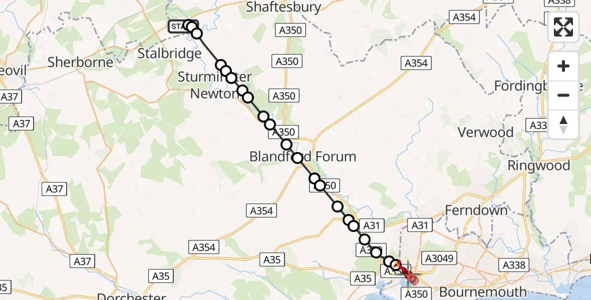 Flight route map: Air Ambulance Helicopter to Poole, Roberts Lane