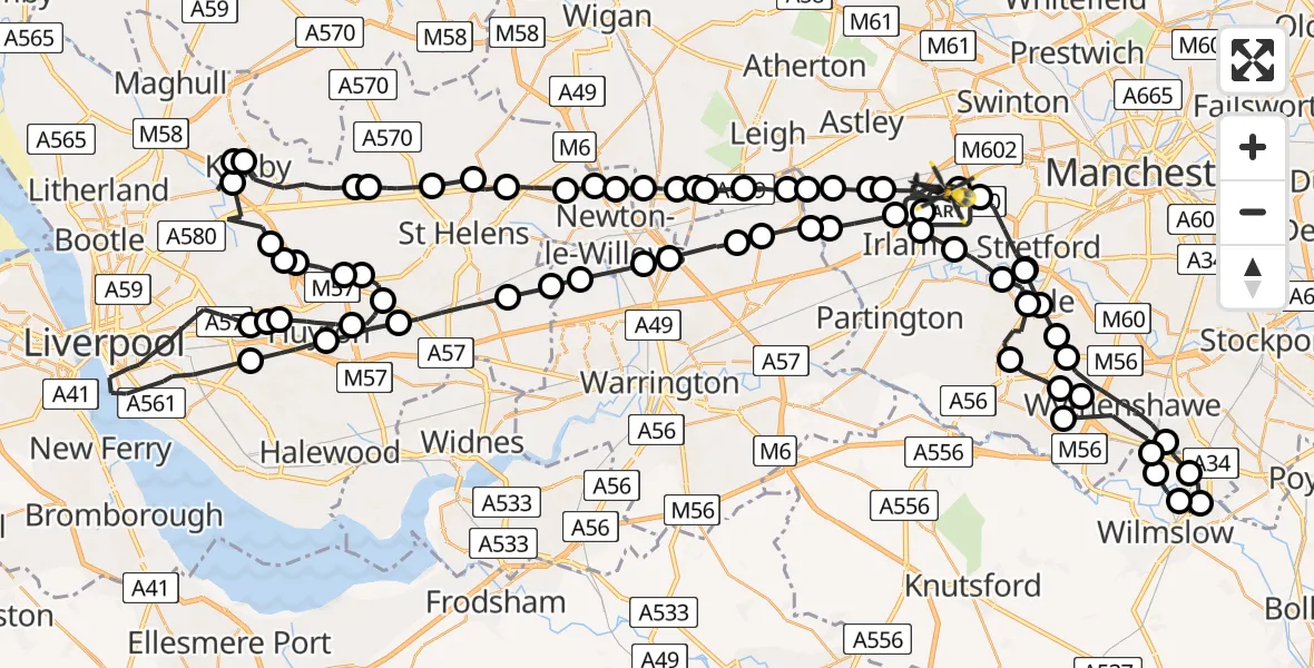 Flight route map: Police Helicopter to Manchester Barton Aerodrome, Manchester Barton Aerodrome
