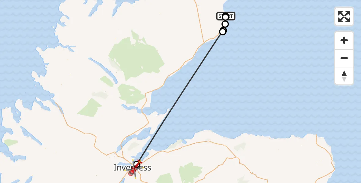 Flight route map: Air Ambulance Helicopter to Inverness, Ashton Road