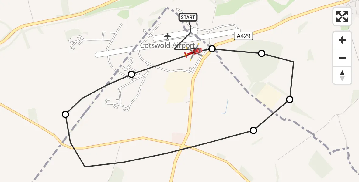 Routekaart van de vlucht: Air Ambulance Helicopter to Cotswold Airport, Cotswold Airport