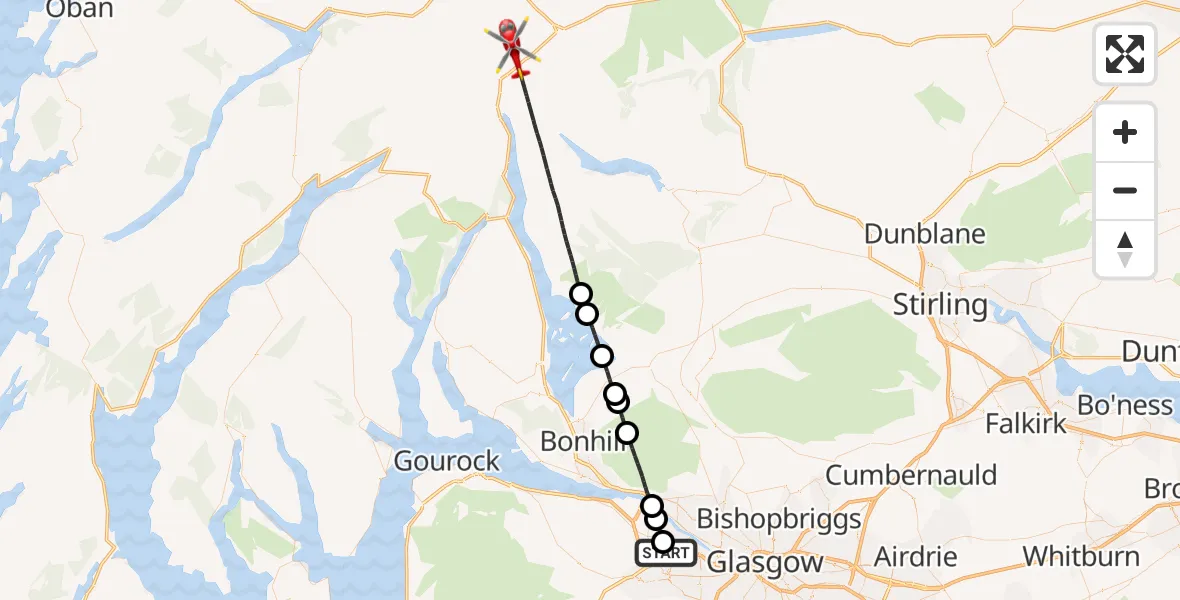 Routekaart van de vlucht: Air Ambulance Helicopter to Sallochy, Glasgow Airport