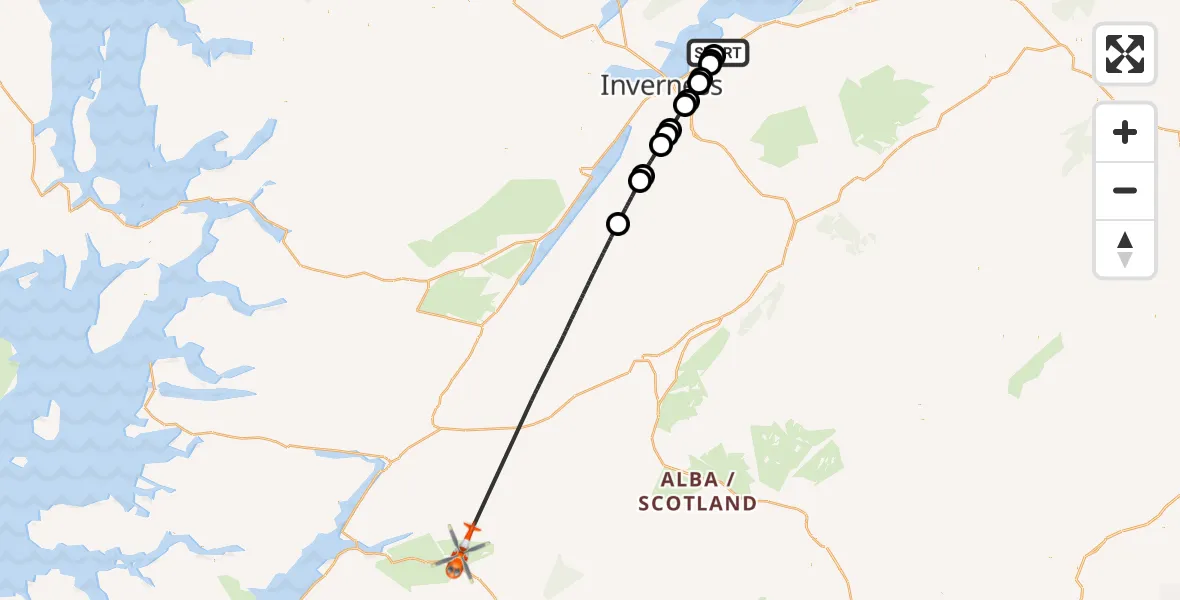 Routekaart van de vlucht: Coastguard Helicopter to Easter Aberchalder, Inverness Airport