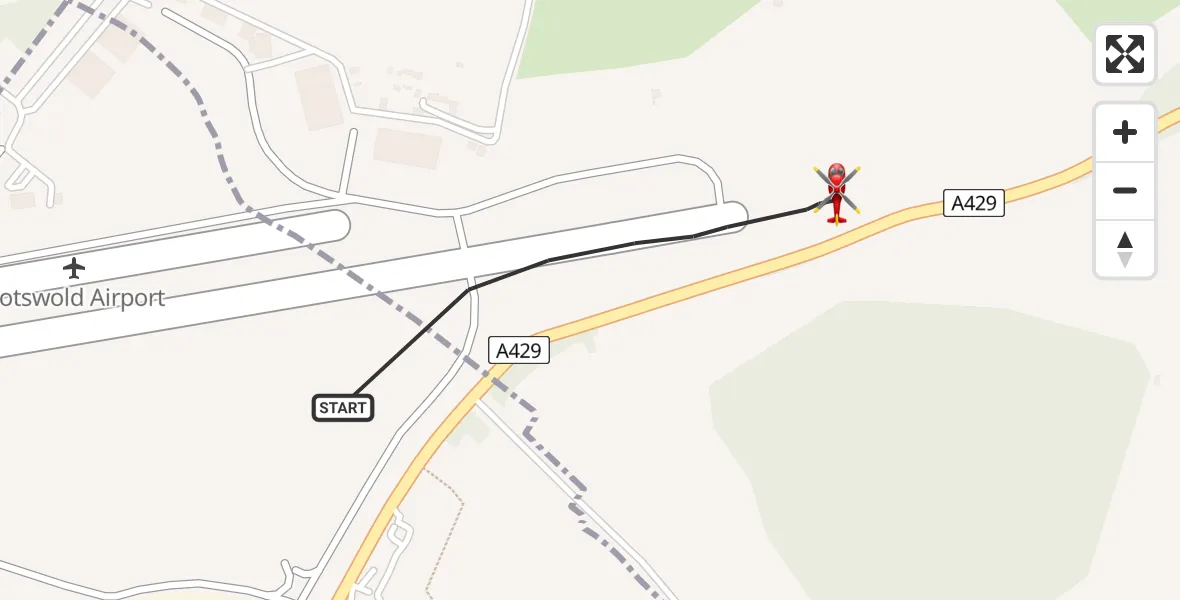 Flight route map: Air Ambulance Helicopter to Cotswold Airport, Cotswold Airport