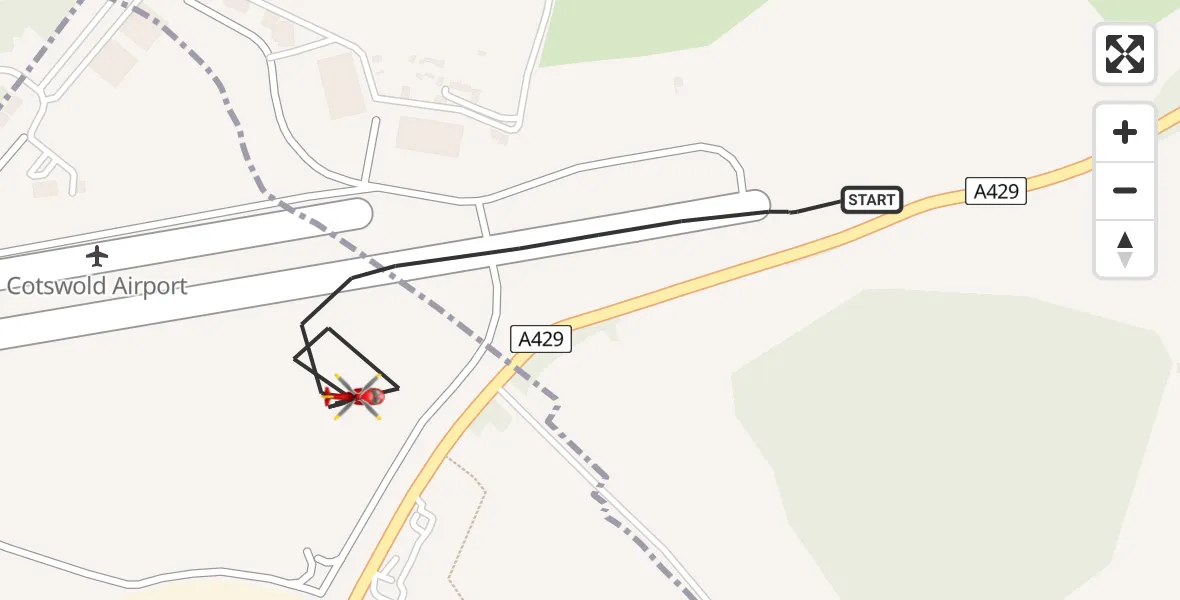 Flight route map: Air Ambulance Helicopter to Cotswold Airport, Cotswold Airport