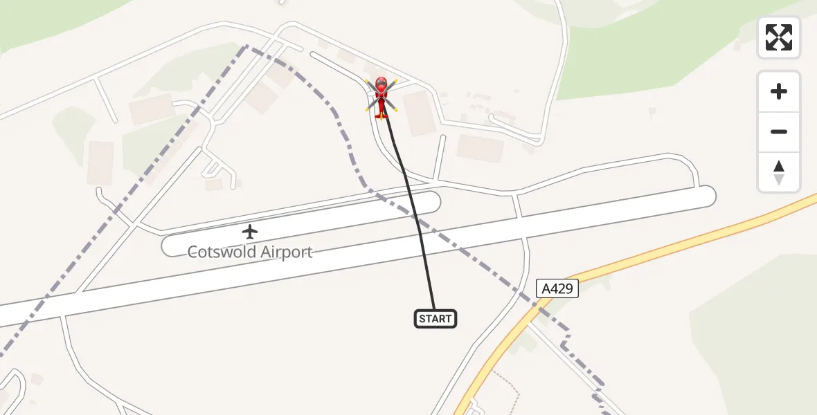 Flight route map: Air Ambulance Helicopter to Cotswold Airport, Cotswold Airport