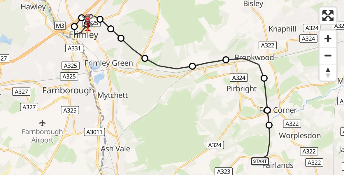 Routekaart van de vlucht: Air Ambulance Helicopter to Frimley Park Hospital, Frimley Park Hospital