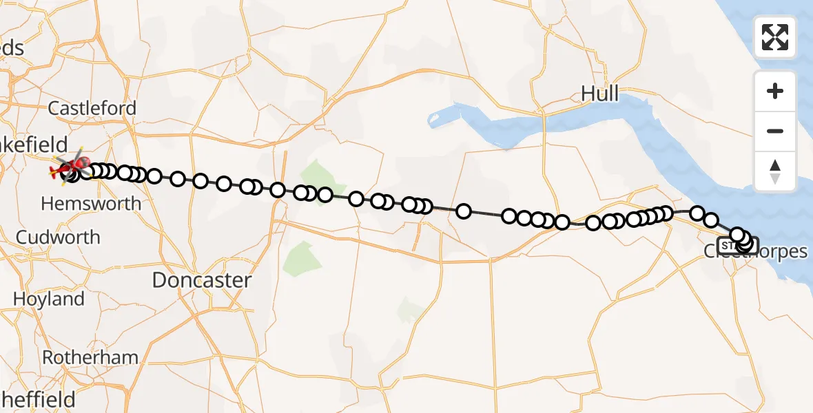 Flight route map: Air Ambulance Helicopter to YAA Nostell Helicopter Port, YAA Nostell Helicopter Port