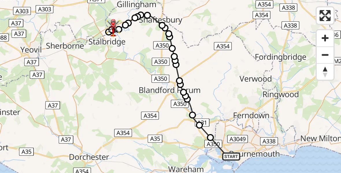 Routekaart van de vlucht: Air Ambulance Helicopter to Henstridge Airfield, Henstridge Airfield