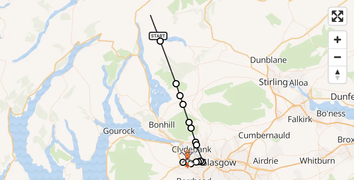 Routekaart van de vlucht: Coastguard Helicopter to Glasgow Airport, Glasgow Airport