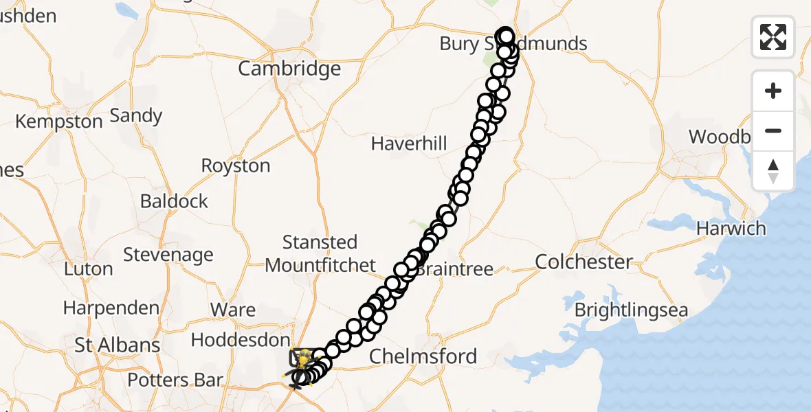 Flight route map: Police Helicopter to North Weald Bassett, Epping Road