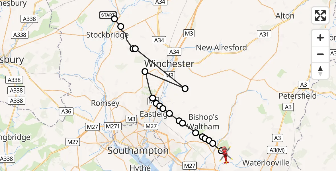 Flight route map: Air Ambulance Helicopter to North Boarhunt, North Boarhunt