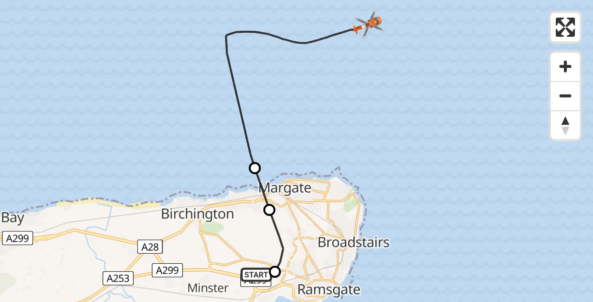 Flight route map: Coastguard Helicopter to North Sea, North Sea