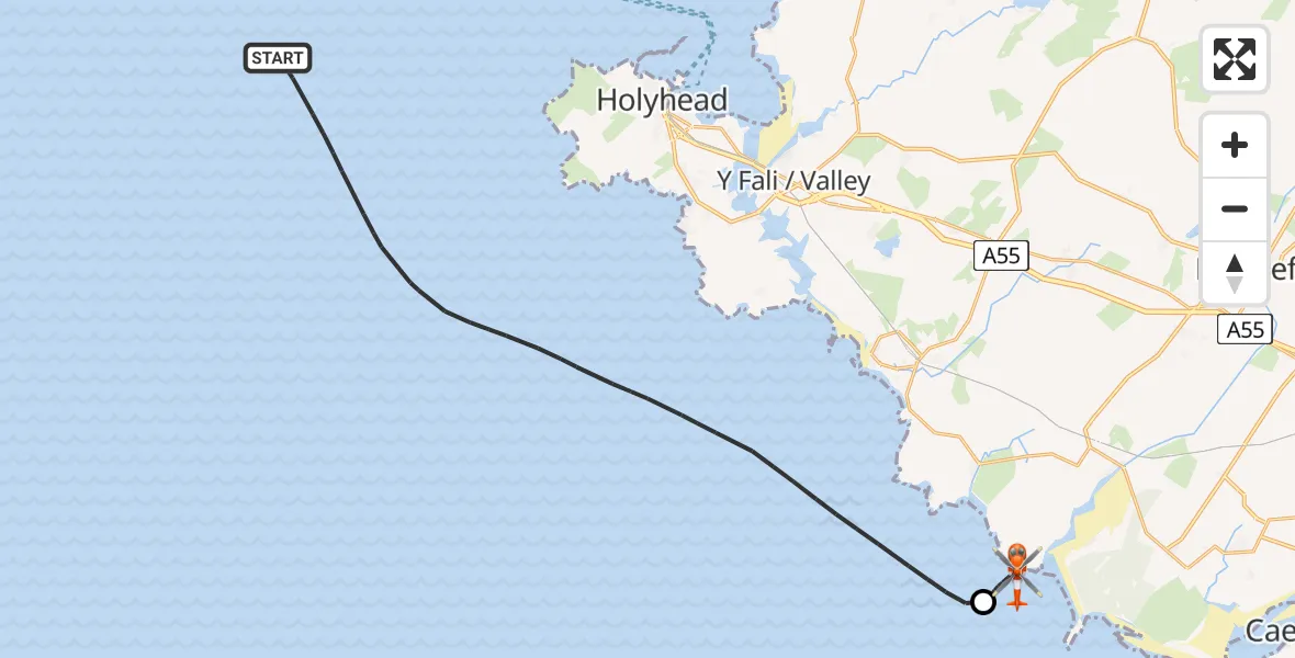 Flight route map: Coastguard Helicopter to Bodorgan, Bodorgan