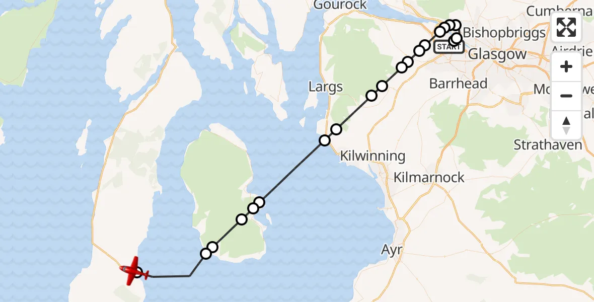 Flight route map: Air Ambulance Aircraft to Kildalloig Airstrip, Kildalloig Airstrip
