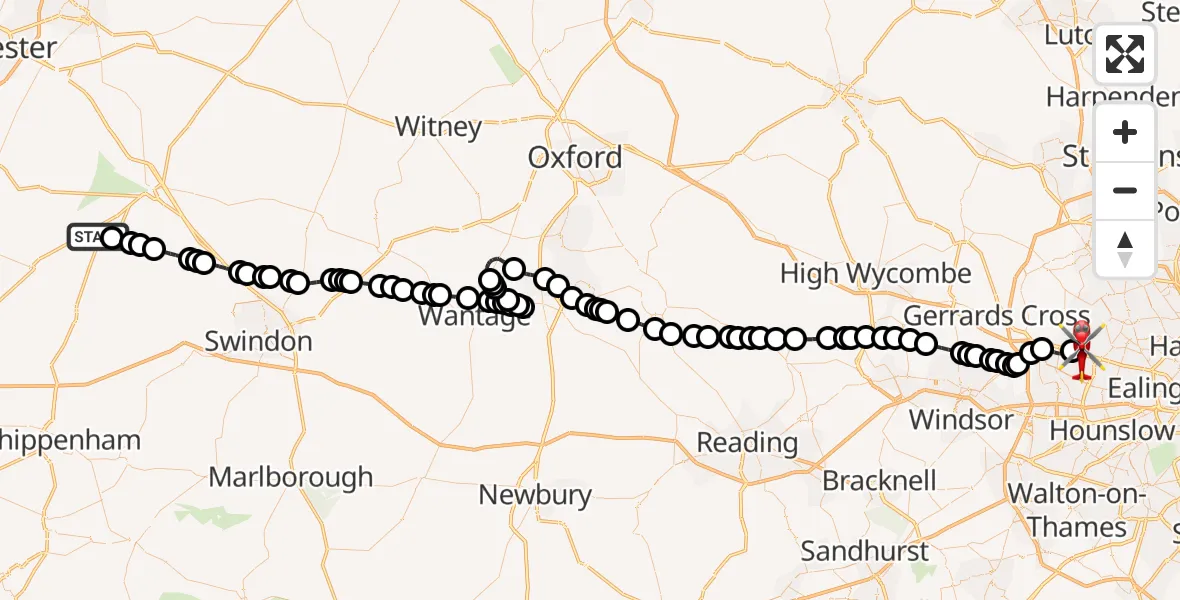 Flight route map: Air Ambulance Helicopter to RAF Northolt, RAF Northolt