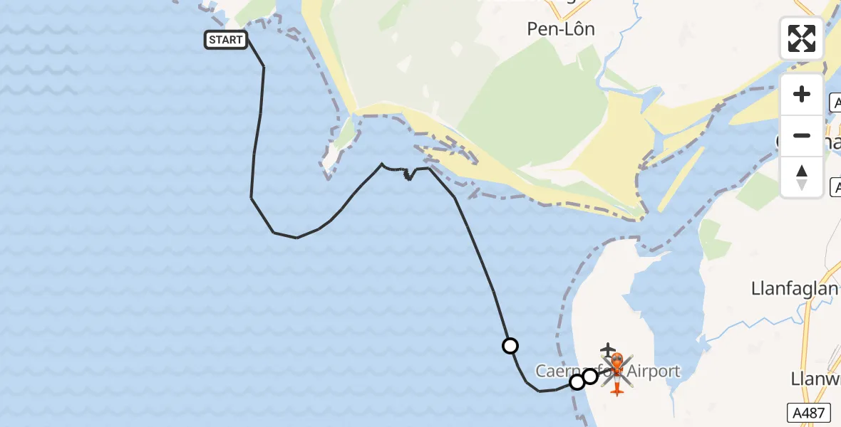 Routekaart van de vlucht: Coastguard Helicopter to Caernarfon Airport, Caernarfon Airport