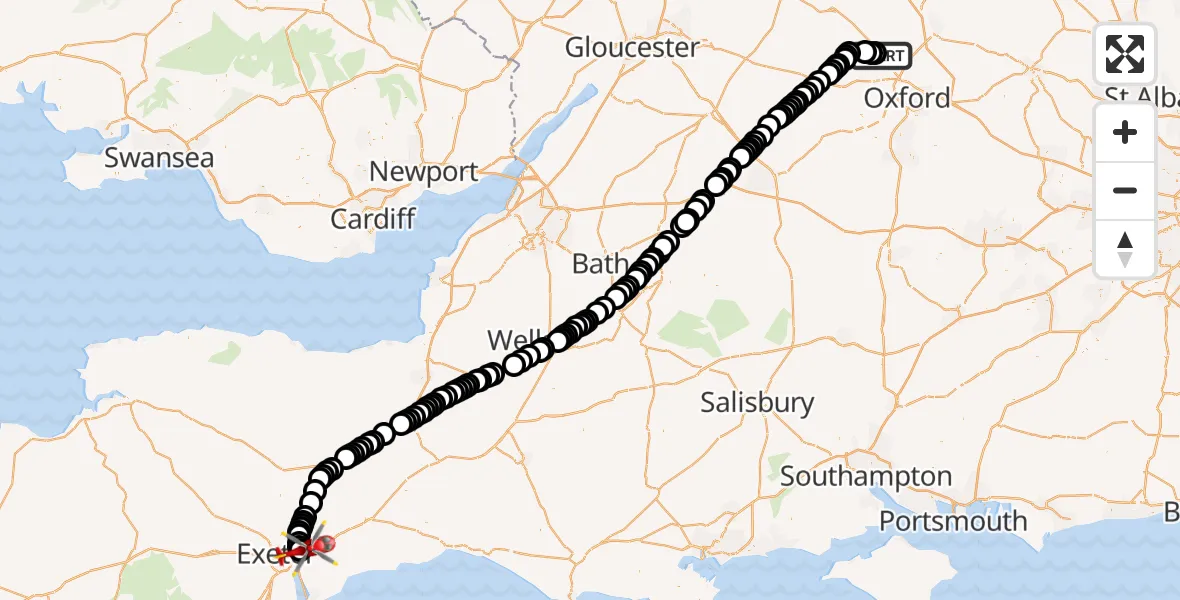 Routekaart van de vlucht: Air Ambulance Helicopter to Exeter International Airport, Exeter International Airport