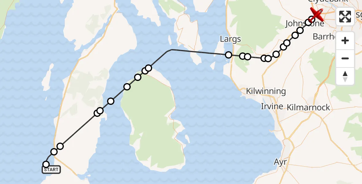 Routekaart van de vlucht: Air Ambulance Aircraft to Linwood, Blackstone Road