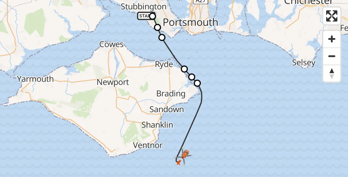 Flight route map: Coastguard Helicopter to English Channel, English Channel