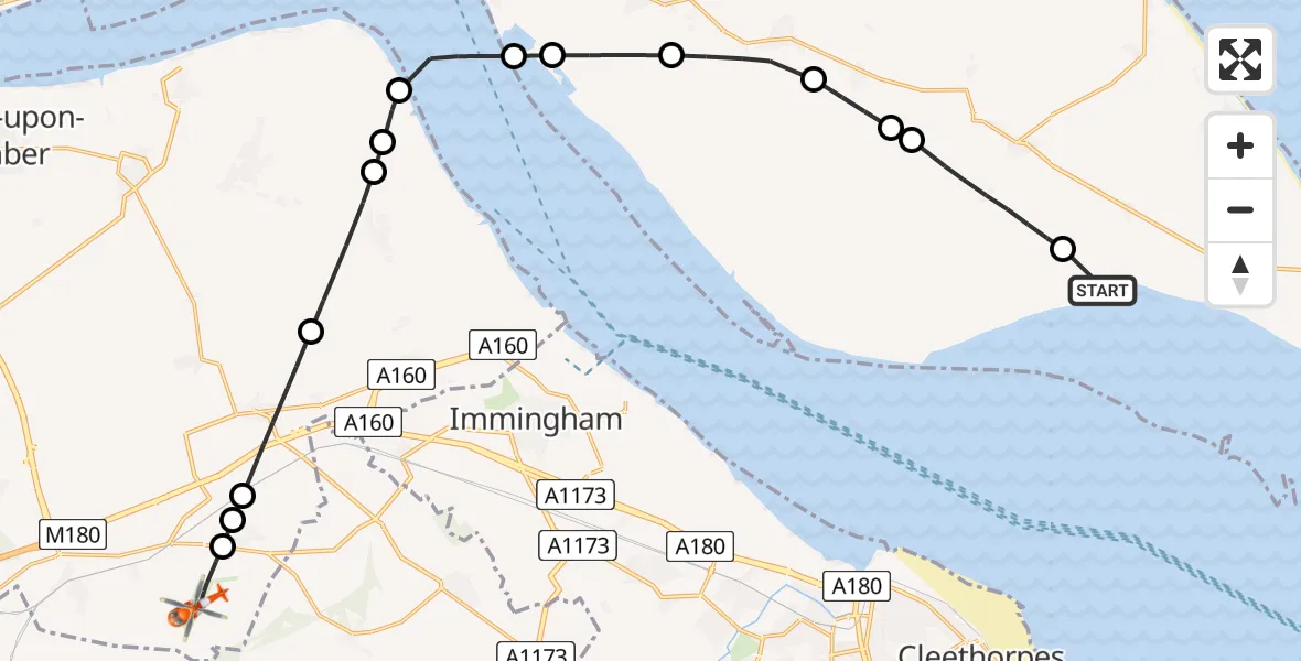 Routekaart van de vlucht: Coastguard Helicopter to Humberside Airport, Humberside Airport