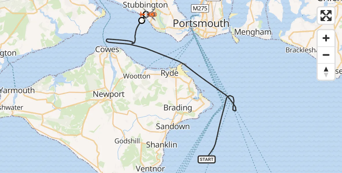 Flight route map: Coastguard Helicopter to Solent Airport, Solent Airport