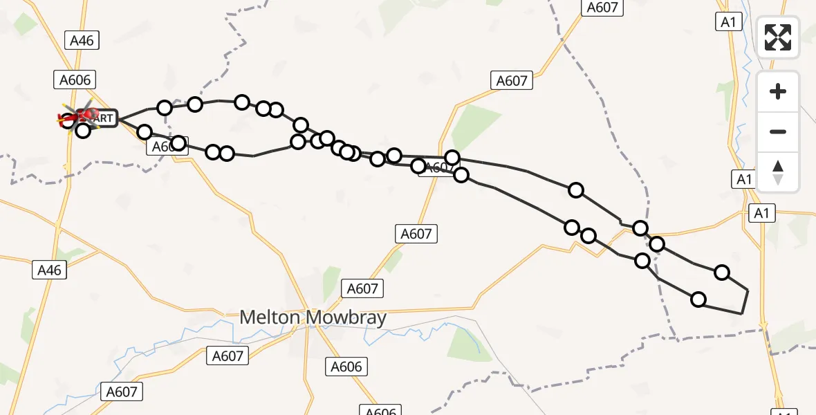 Flight route map: Air Ambulance Helicopter to Nottingham Heliport, Nottingham Heliport