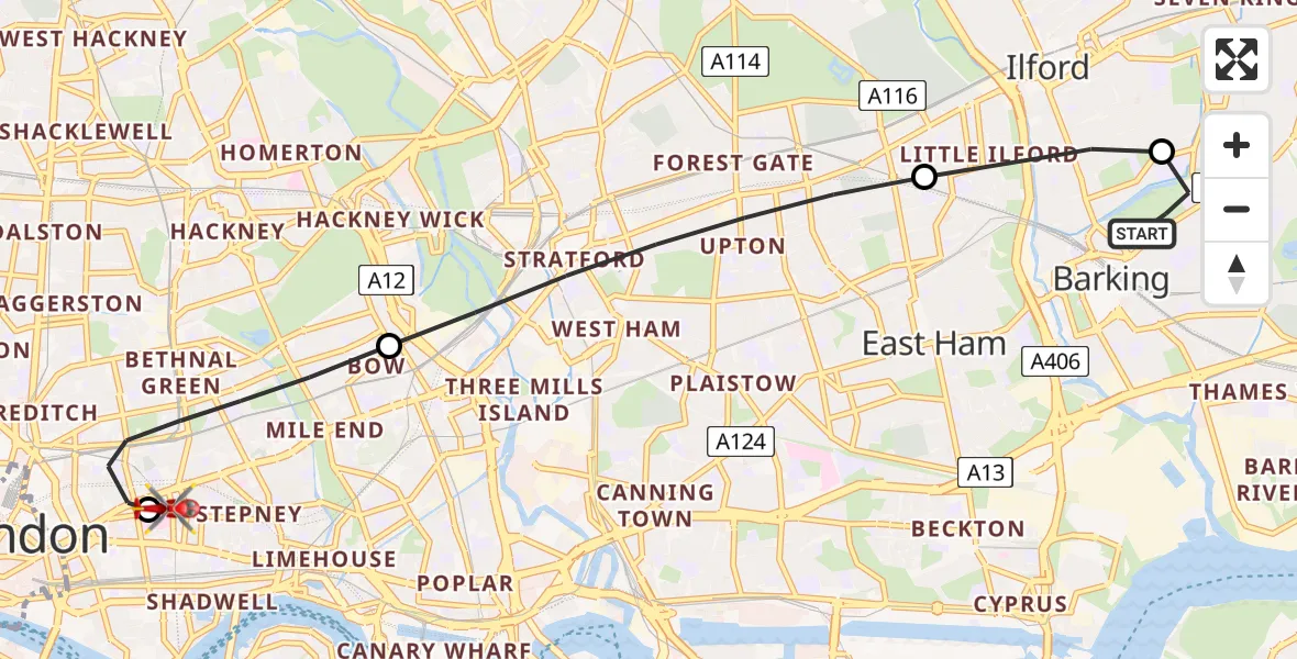 Routekaart van de vlucht: Air Ambulance Helicopter to Royal London Hospital, Royal London Hospital