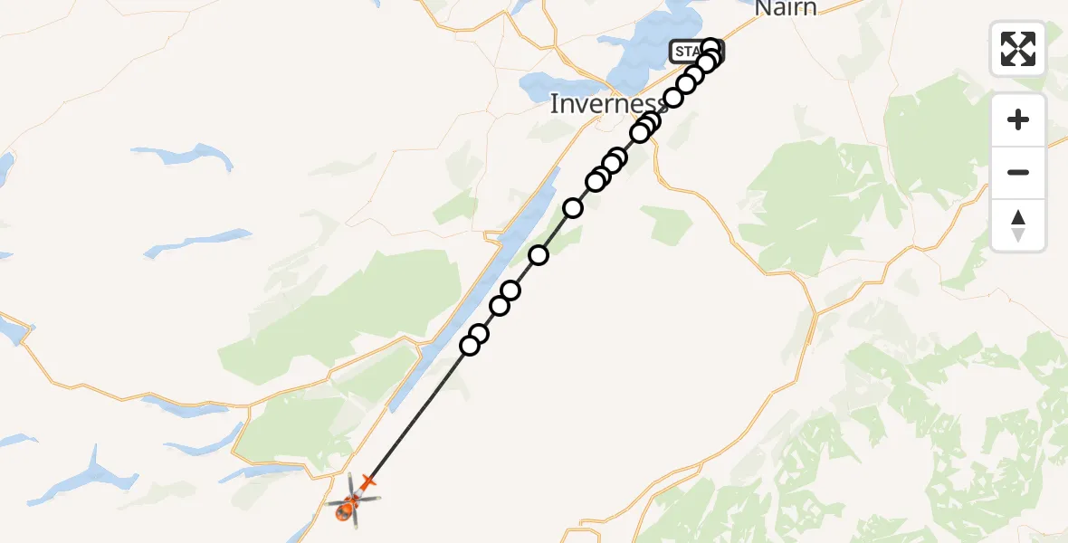 Routekaart van de vlucht: Coastguard Helicopter to Whitebridge, Inverness Airport