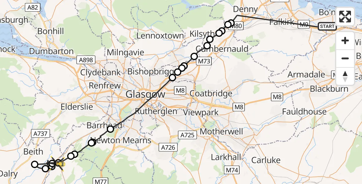 Routekaart van de vlucht: Police Helicopter to Burnhouse, Lochlibo Road