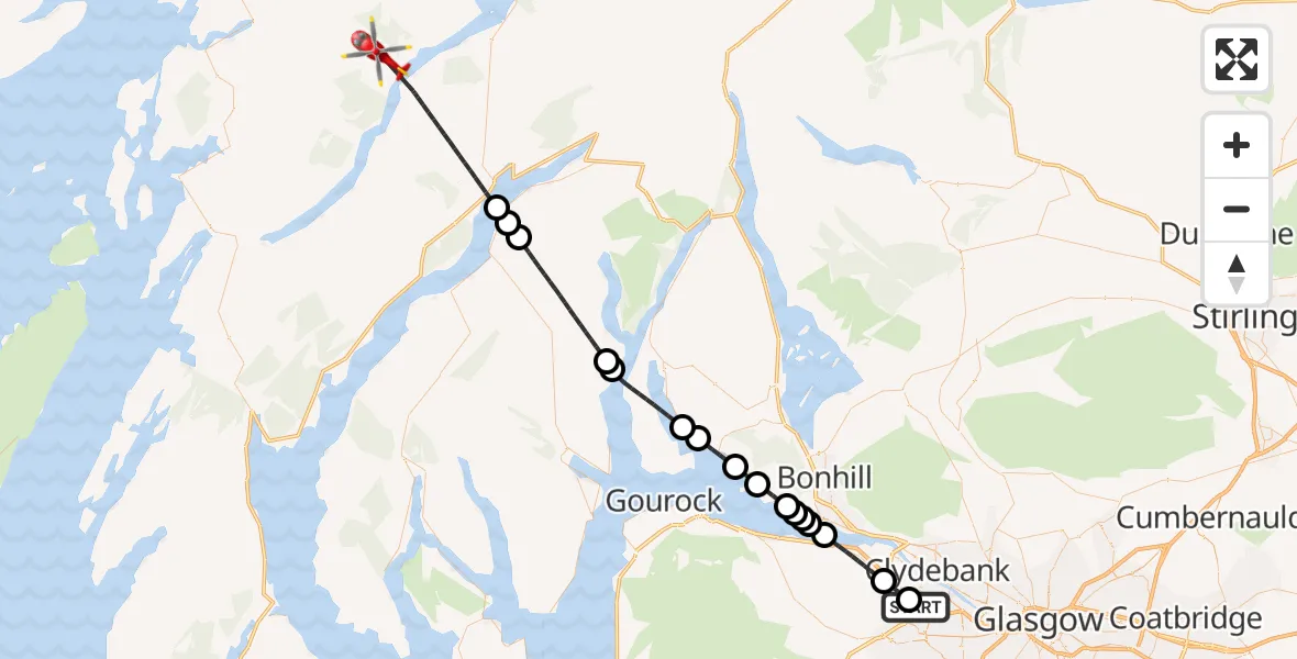 Routekaart van de vlucht: Air Ambulance Helicopter to Inveraray, Glasgow Airport