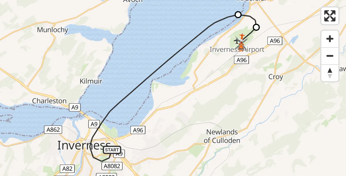 Flight route map: Coastguard Helicopter to Inverness Airport, Inverness Airport
