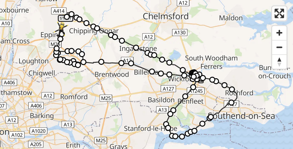 Flight route map: Police Helicopter to Coopersale, Garnon Mead