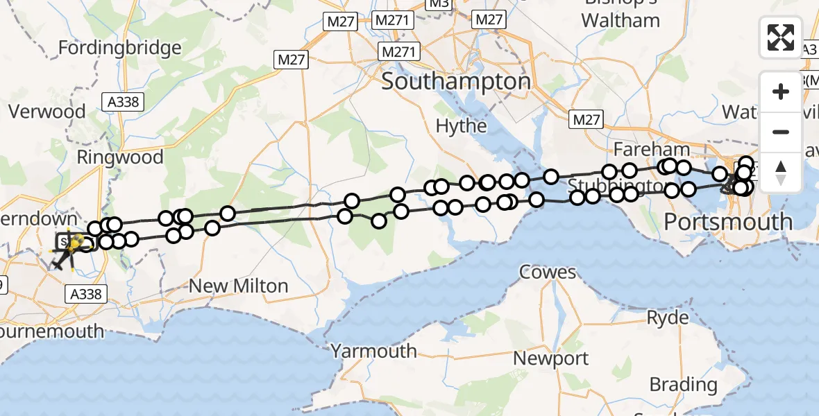 Flight route map: Police Helicopter to Bournemouth Airport, Bournemouth Airport