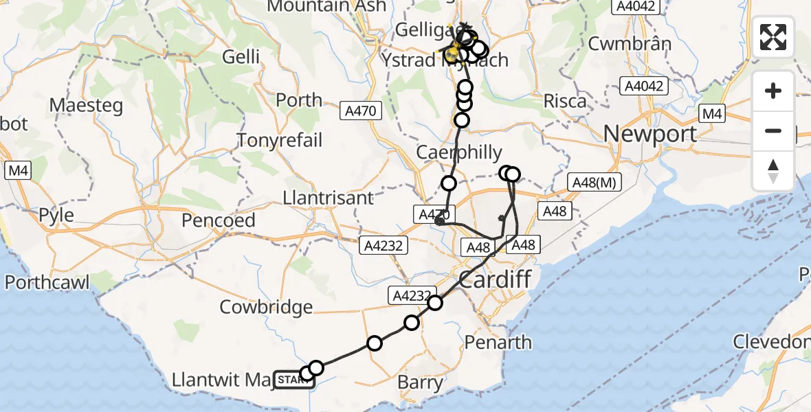 Routekaart van de vlucht: Police Helicopter to Pengam, Julian Heights