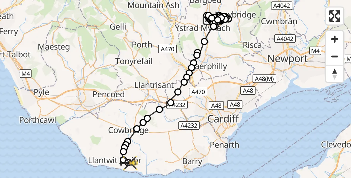 Routekaart van de vlucht: Police Helicopter to MOD St Athan, MOD St Athan