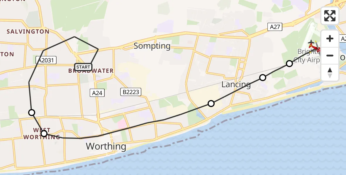 Routekaart van de vlucht: Air Ambulance Helicopter to Brighton City Airport, Brighton City Airport