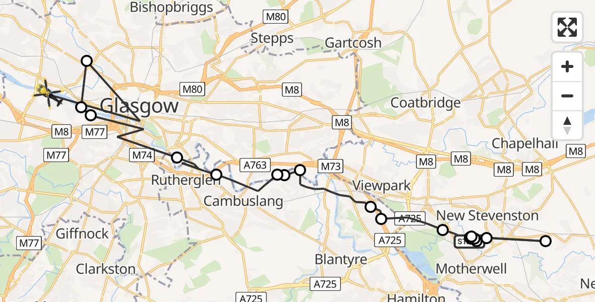 Flight route map: Police Helicopter to Glasgow, Taransay Street