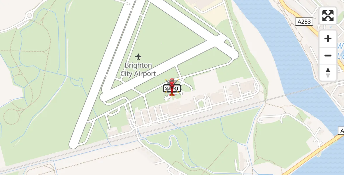 Flight route map: Air Ambulance Helicopter to Brighton City Airport, Brighton City Airport