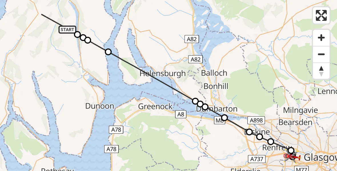 Routekaart van de vlucht: Air Ambulance Helicopter to Queen Elizabeth Hospital, Queen Elizabeth Hospital