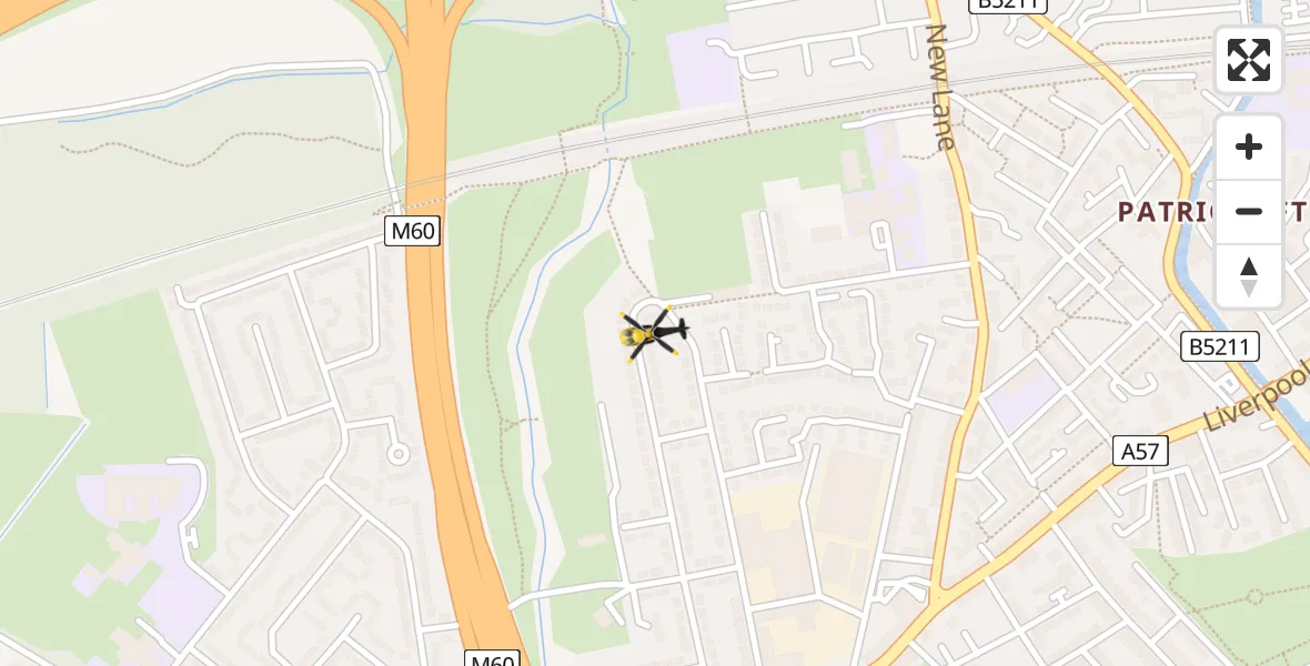 Flight route map: Police Helicopter to Worsley, Gorton Street