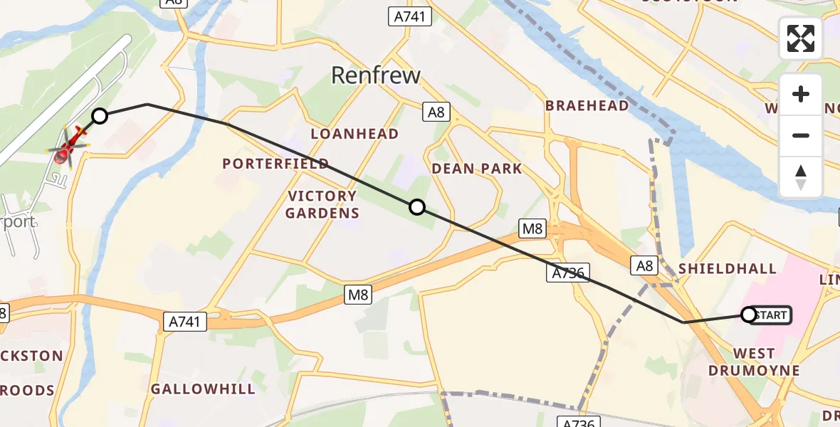 Routekaart van de vlucht: Air Ambulance Helicopter to Glasgow Airport, Glasgow Airport
