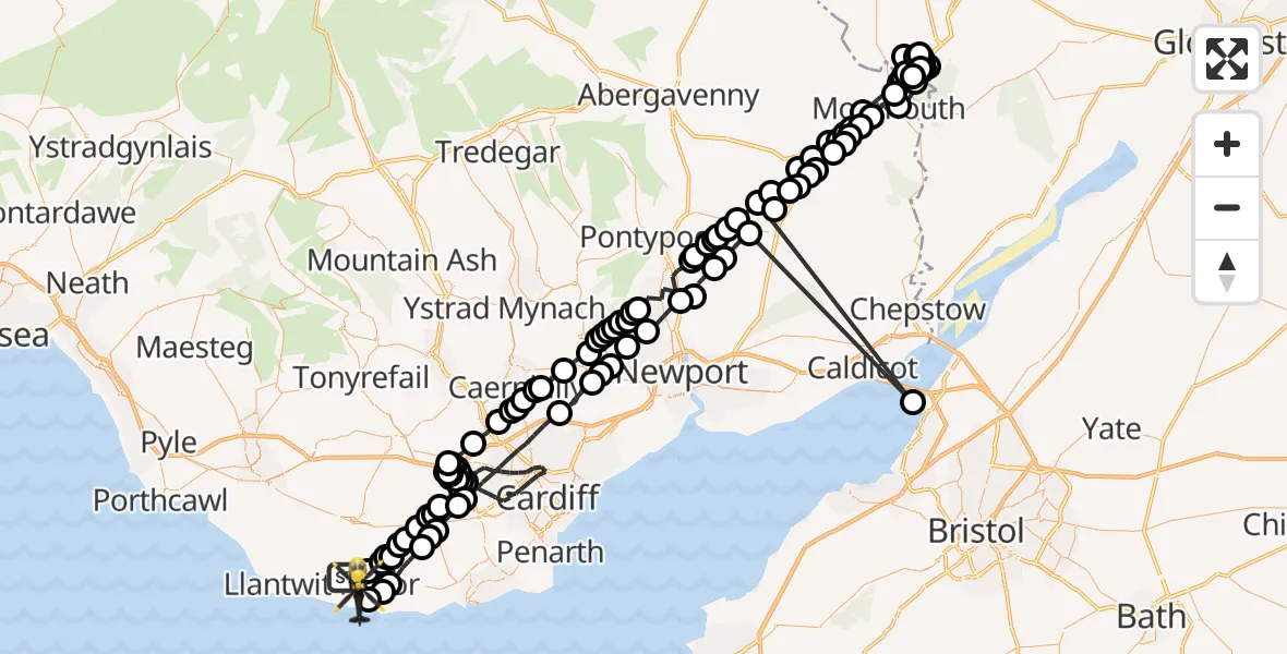 Flight route map: Police Helicopter to MOD St Athan, MOD St Athan