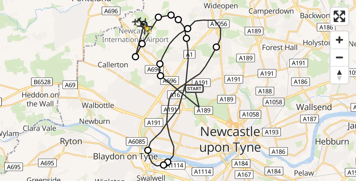 Routekaart van de vlucht: Police Helicopter to Newcastle International Airport, Newcastle International Airport