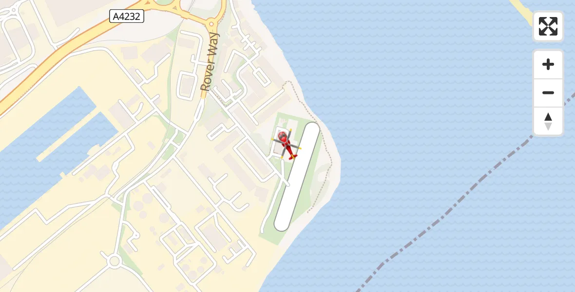 Flight route map: Air Ambulance Helicopter to Cardiff Heliport, Cardiff Heliport