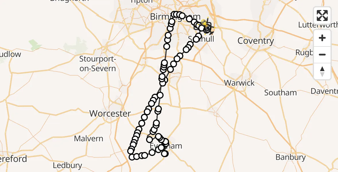 Flight route map: Police Helicopter to Bickenhill, Centro Way