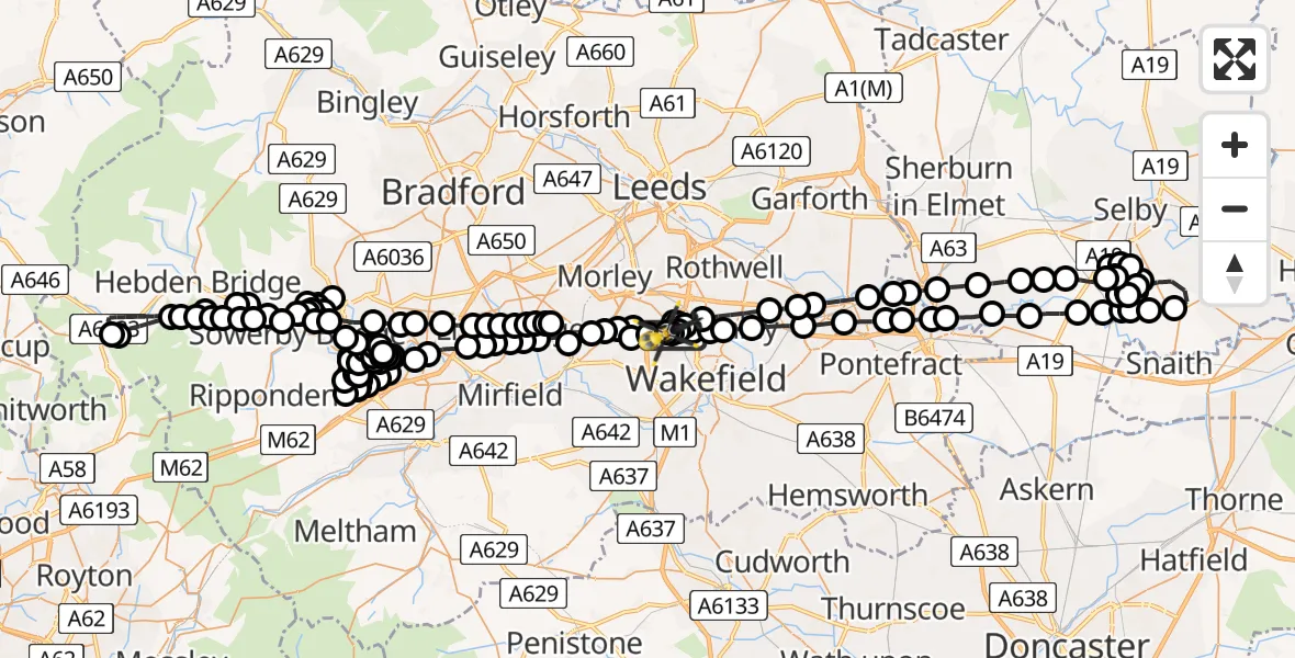 Flight path map showing Police Helicopter route from Wrenthorpe to Wrenthorpe